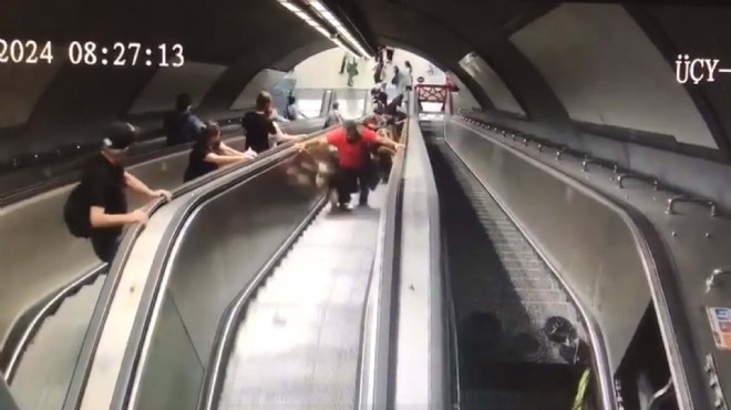 İzmir deki yürüyen merdiven kazası kamerada: Vatandaşlar böyle düşmüş!
